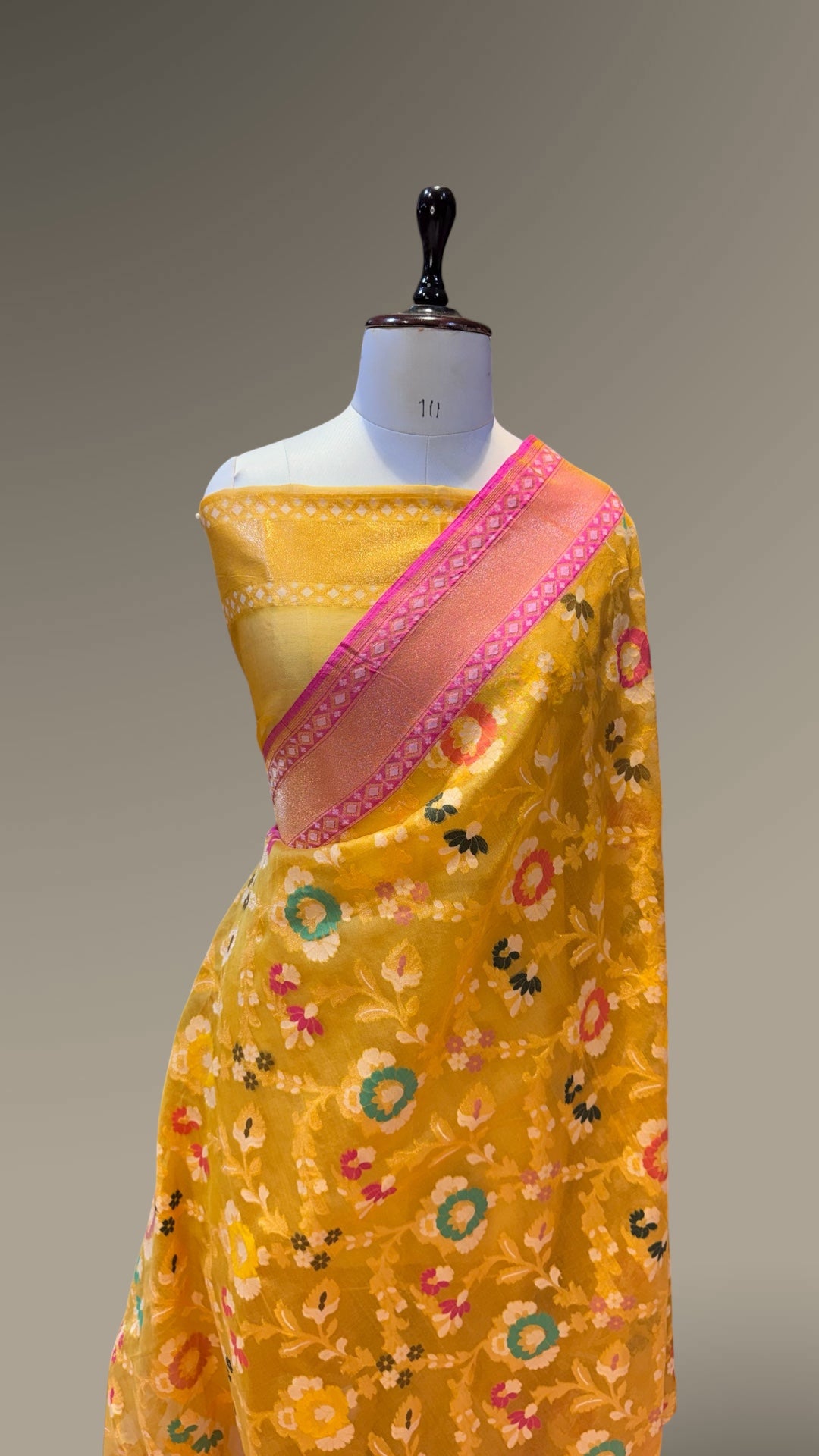 Sunflower Yellow 100% Pure Ektara Banarasi Kora Jamdani Saree