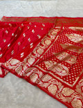 Red Banarasi Soft Meenakari Mashru Silk Partywear Saree