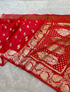 Red Banarasi Soft Meenakari Mashru Silk Partywear Saree