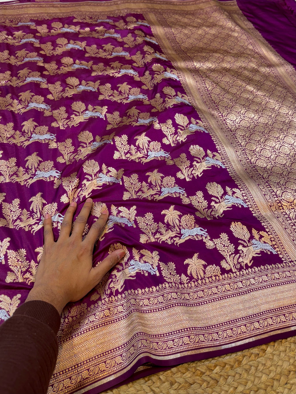 Wine 100% Pure Banarasi Katan Silk Meenakari Saree