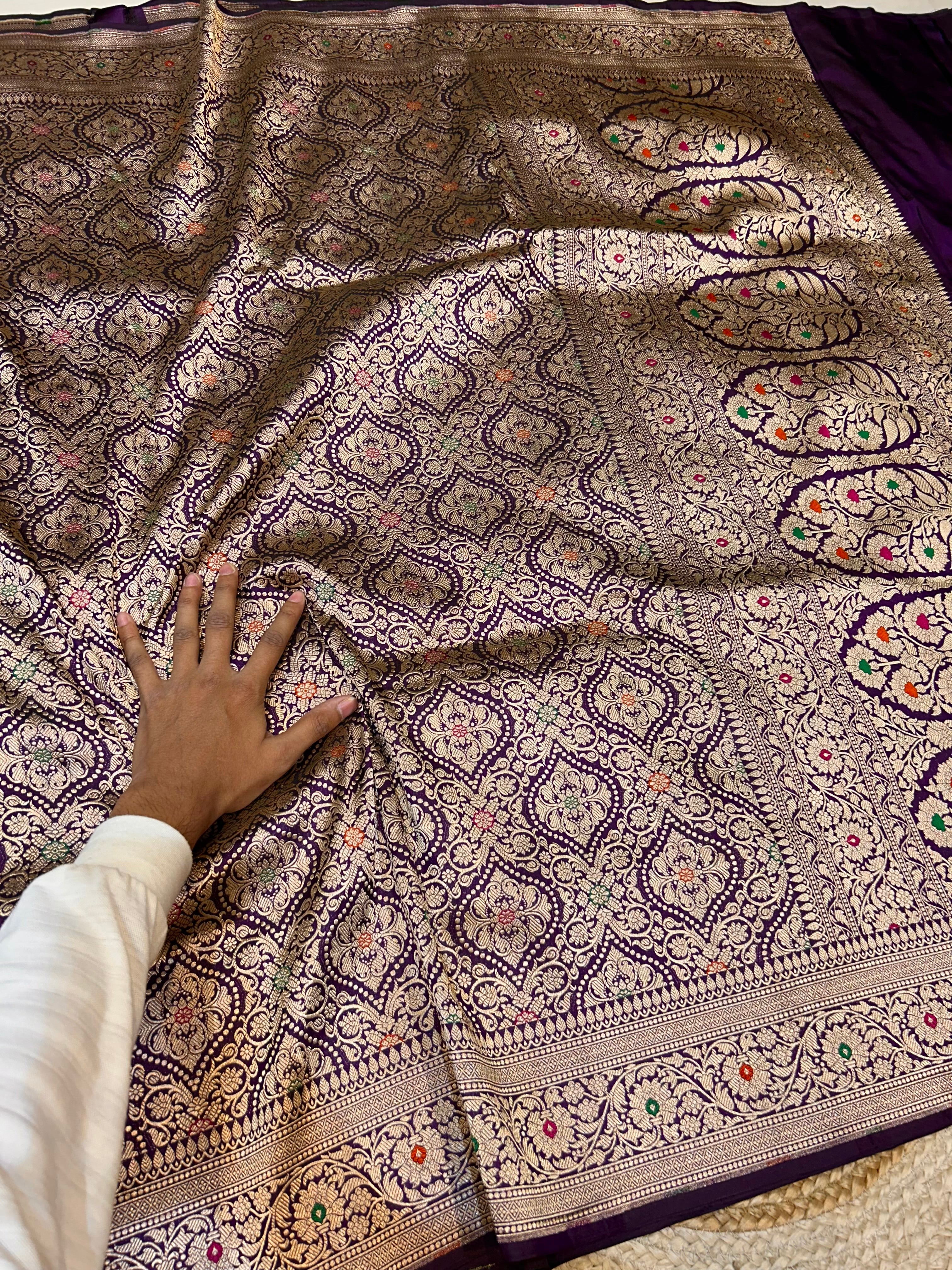 Wine Purple 100% Pure Banarasi Katan Silk Meenakari Brocade Saree