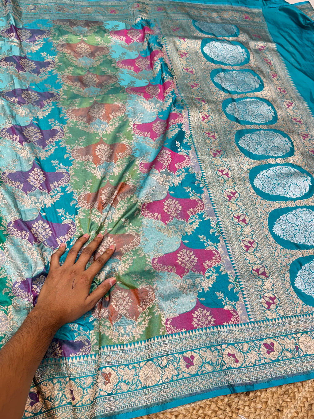 Sea Blue 100% Exclusive Pure Banaras Katan Silk Rangkaat Saree