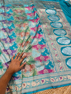 Sea Blue 100% Exclusive Pure Banaras Katan Silk Rangkaat Saree