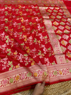 Prebook | Red 100% Pure Banarasi Katan Silk Meenakari Saree