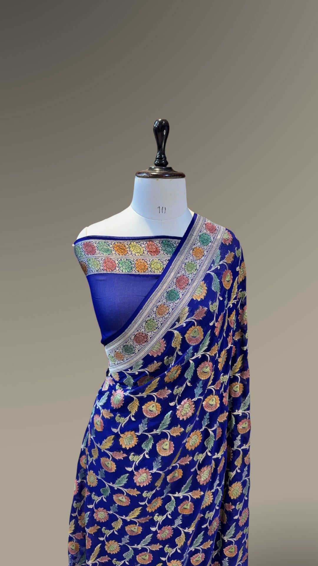 Royal Blue 100% Pure Banarasi Khaddi Georgette Meenakari Saree