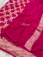 Rani Pink 100% Pure Banarasi Khaddi Georgette Meenakari Saree