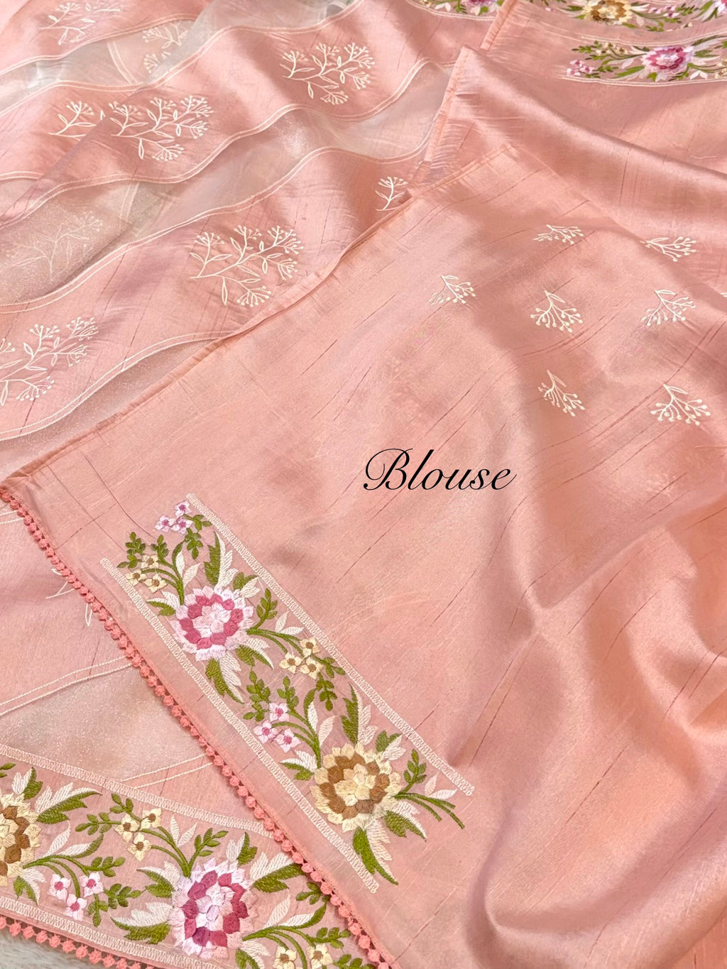 Peach Tussar Silk Partywear Banarasi Embroidery with Tissue Applique Lightweight Sarees