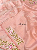 Peach Tussar Silk Partywear Banarasi Embroidery with Tissue Applique Lightweight Sarees