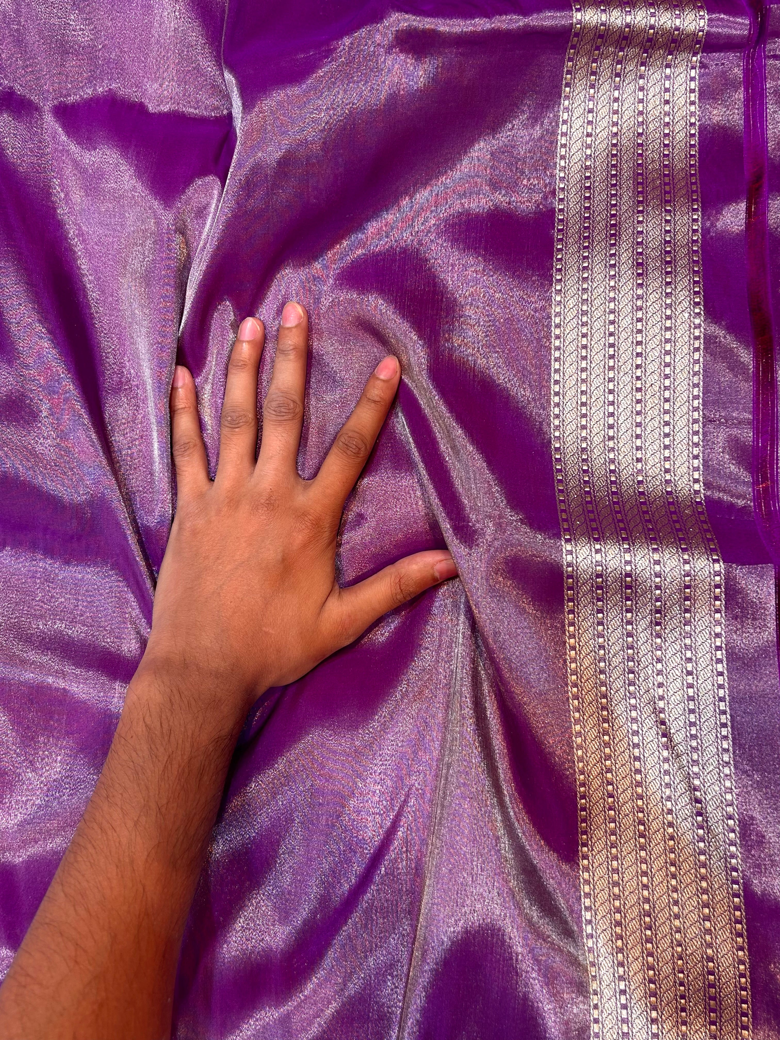 Diamond Red 100% Pure Banarasi Tissue Silk Handloom Handwoven Saree