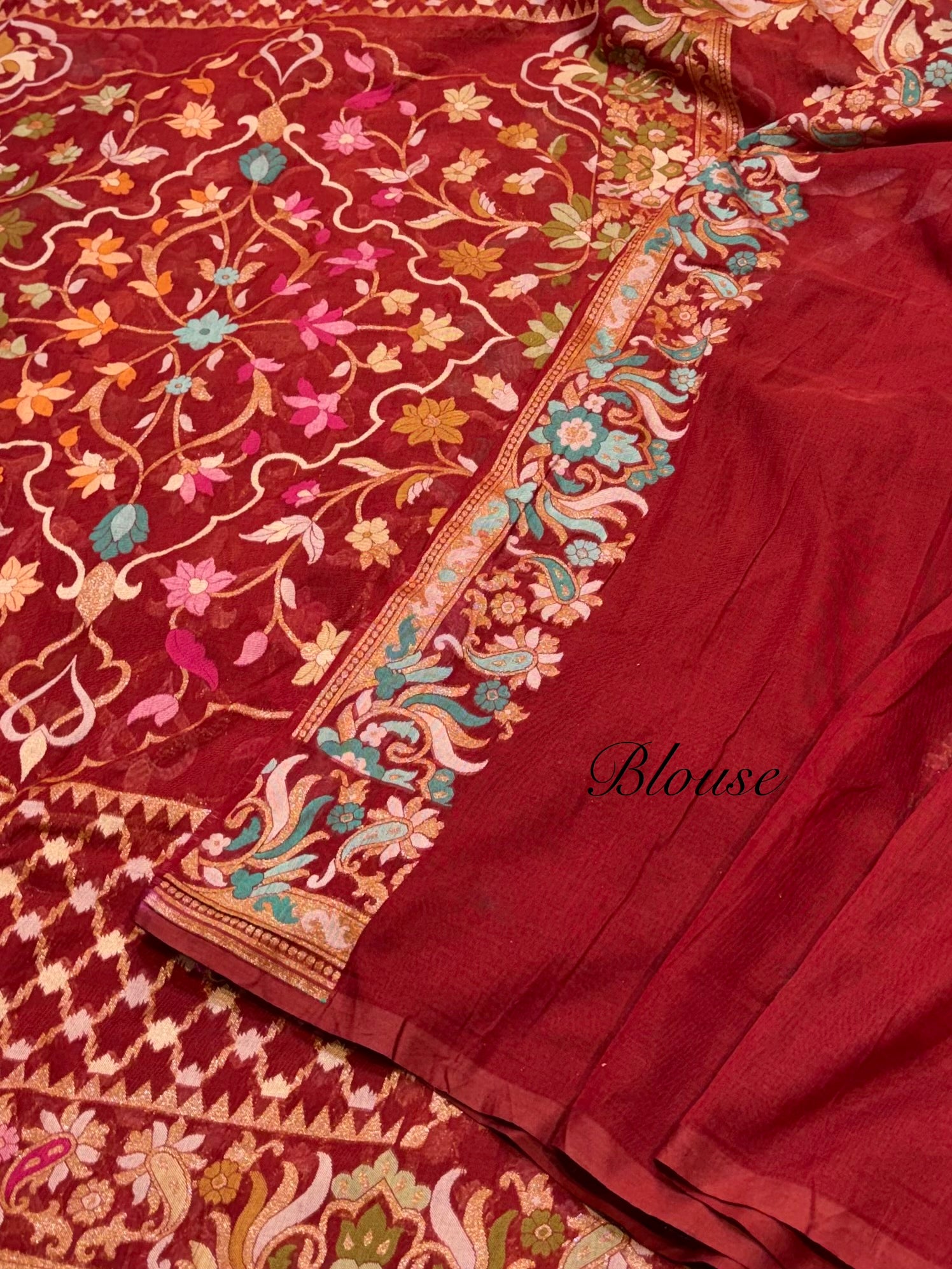 Maroon 100% Pure Ektara Banarasi Cotton Jamdani Saree