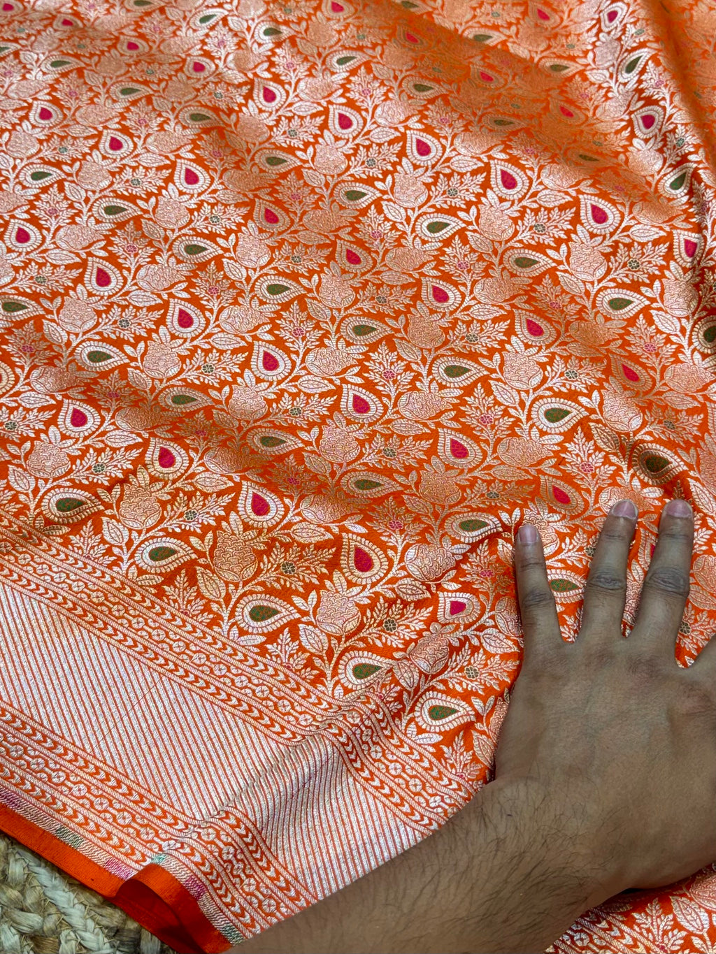 Prebook | Fanta Orange 100% Pure Banarasi Katan Silk Meenakari Brocade Saree