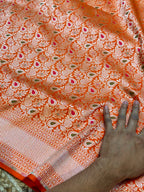 Prebook | Fanta Orange 100% Pure Banarasi Katan Silk Meenakari Brocade Saree