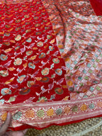 Red 100% Pure Banarasi Khaddi Georgette Meenakari Saree