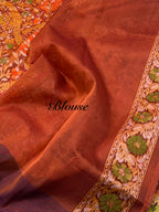 Prebook | Rust Orange 100% Pure Ektara Banarasi Kora Jamdani Saree