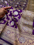 Purple 100% Pure Banarasi Katan Silk Meenakari Saree