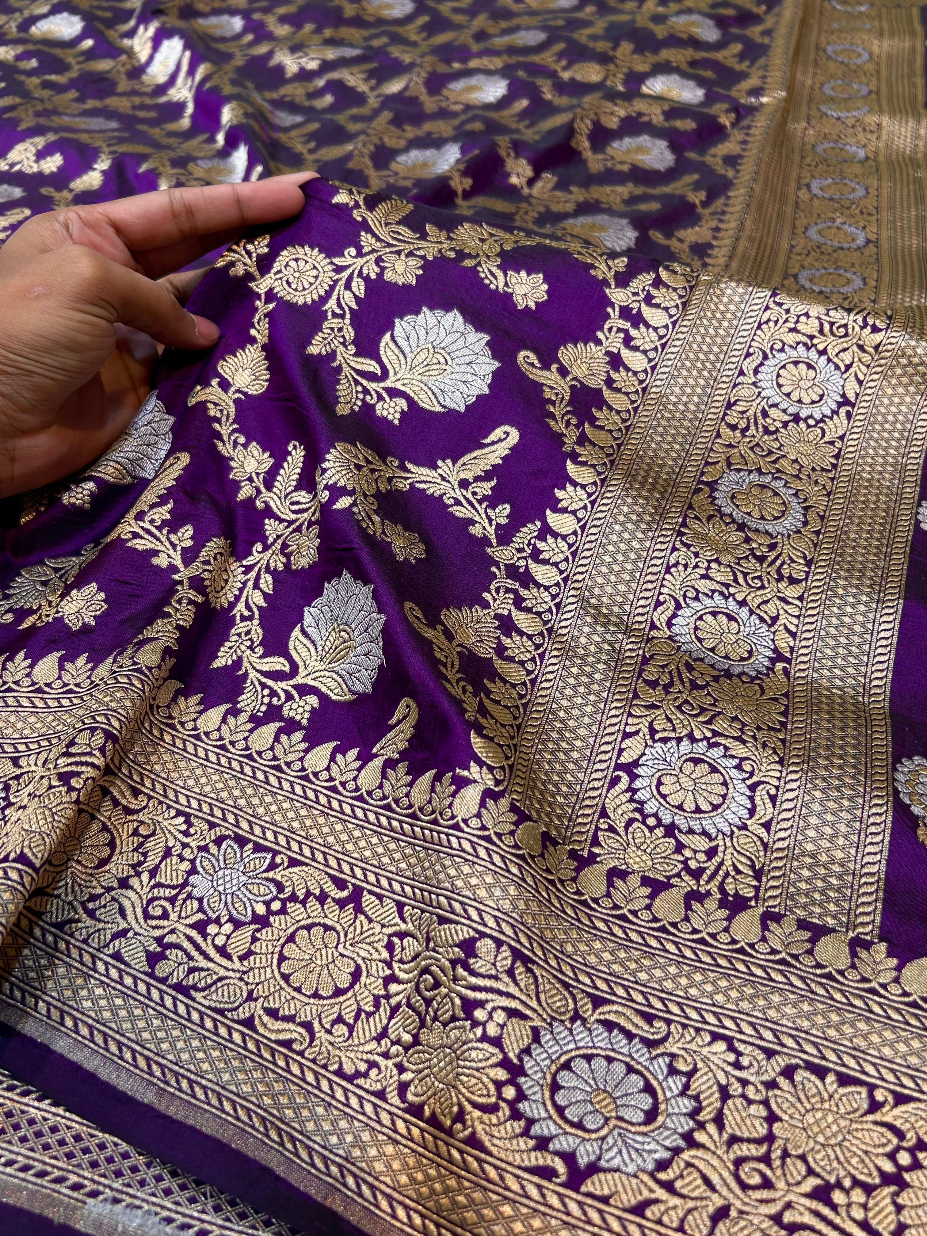 Purple 100% Pure Banarasi Katan Silk Meenakari Saree