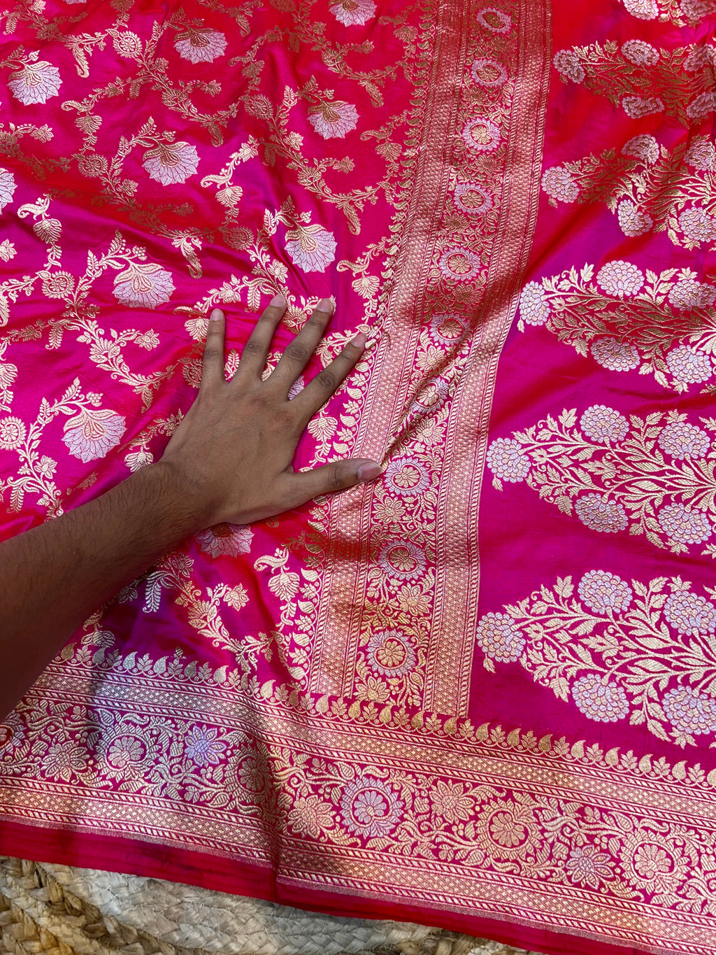 Rani Pink 100% Pure Banarasi Katan Silk Meenakari Saree