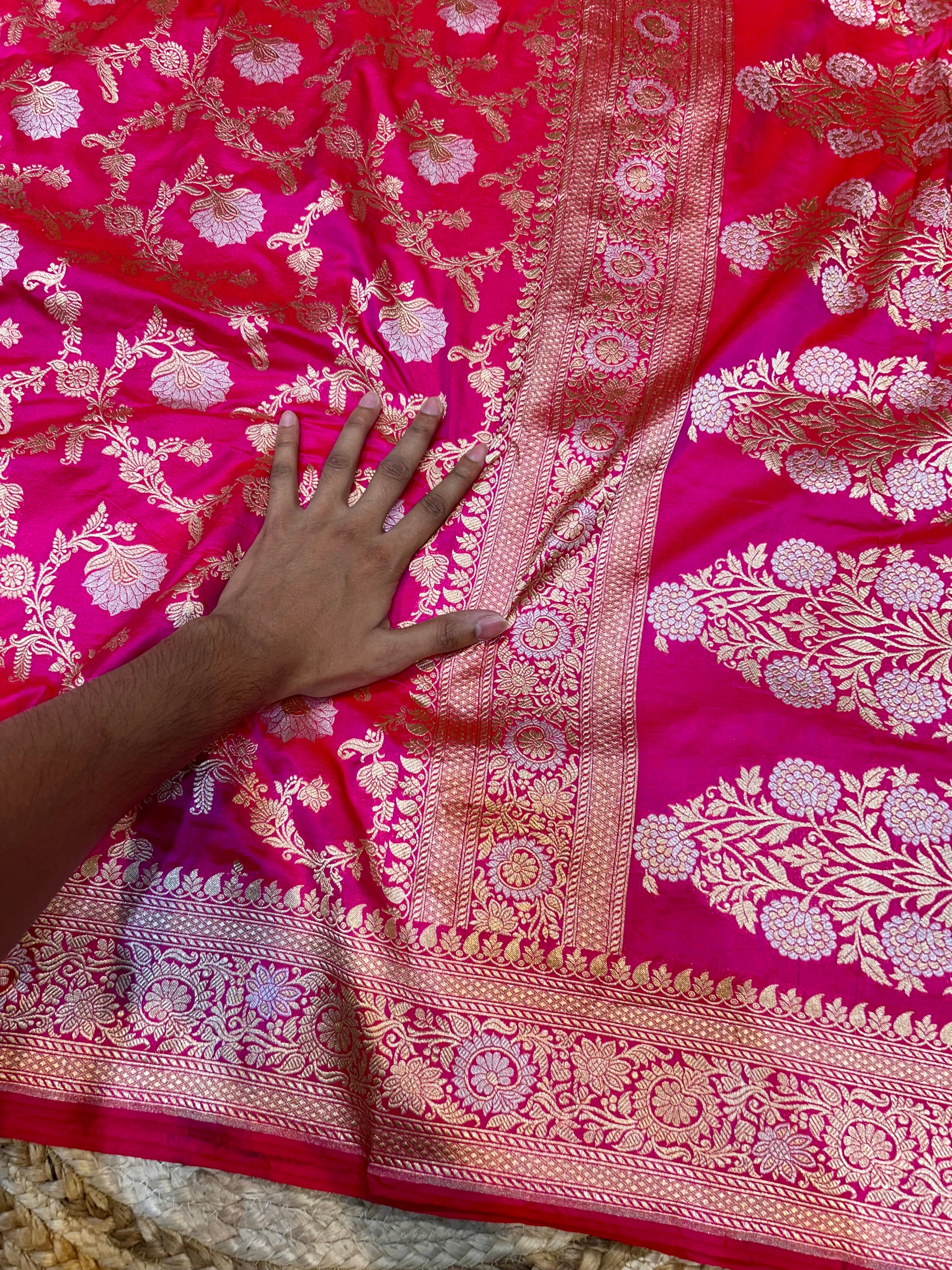 Rani Pink 100% Pure Banarasi Katan Silk Meenakari Saree