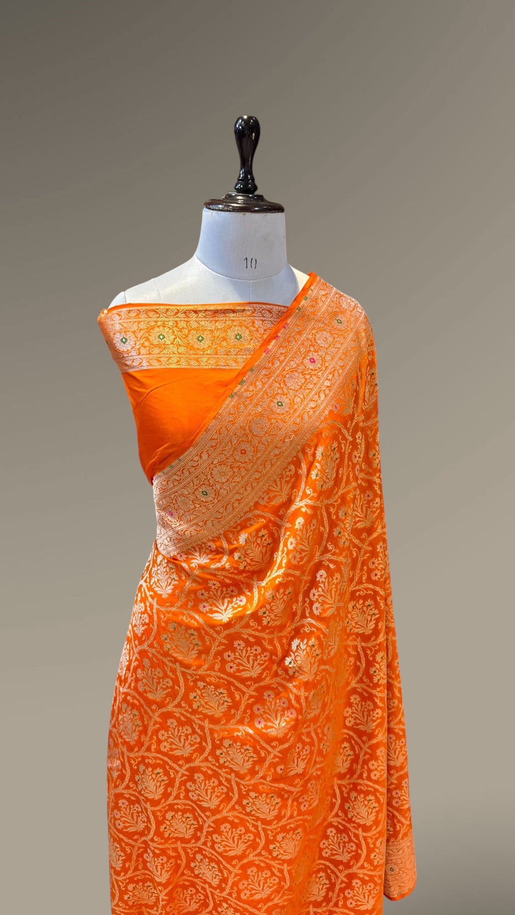 Prebook | Fanta Orange 100% Pure Banarasi Katan Silk Meenakari Saree