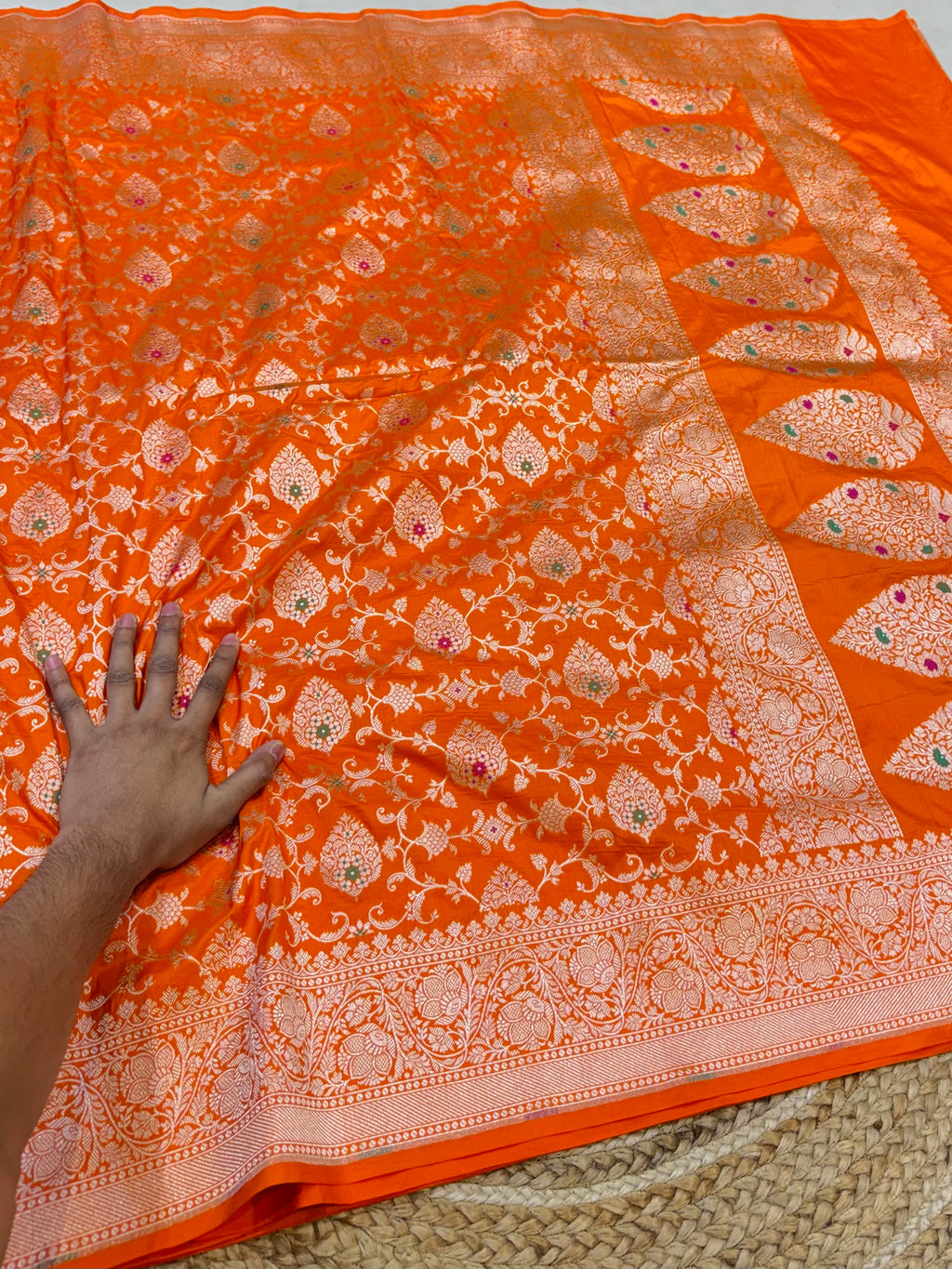 Prebook | Fanta Orange 100% Pure Banarasi Katan Silk Meenakari Saree