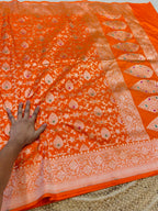 Prebook | Fanta Orange 100% Pure Banarasi Katan Silk Meenakari Saree
