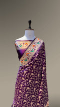 Wine Purple 100% Pure Banarasi Katan Silk Meenakari Paithani Saree