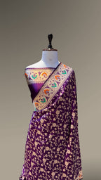 Wine Purple 100% Pure Banarasi Katan Silk Meenakari Paithani Saree