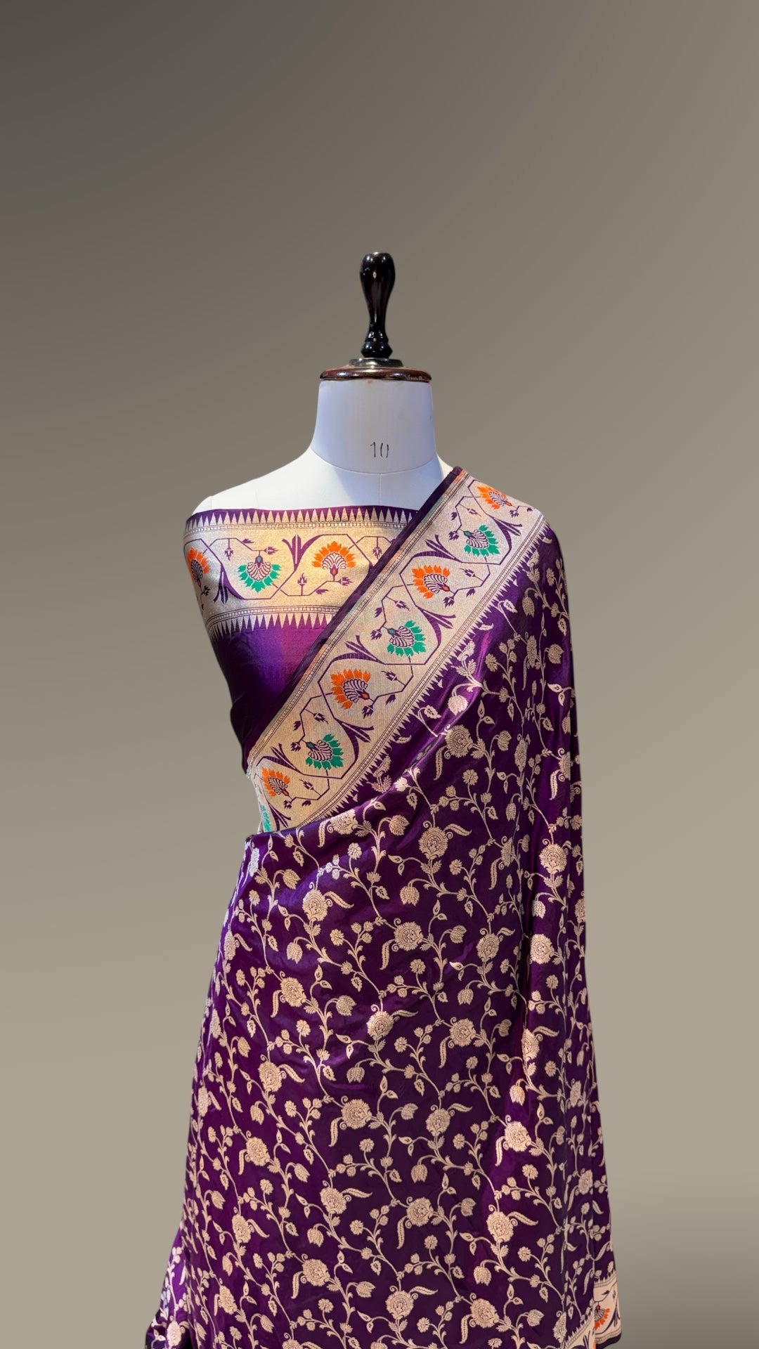 Wine Purple 100% Pure Banarasi Katan Silk Meenakari Paithani Saree
