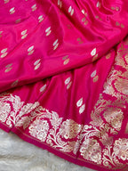 Rani Pink Banarasi Soft Meenakari Mashru Silk Partywear Saree