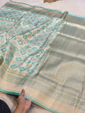 Sea Green Banarasi SemiKatan Silk Partywear Saree