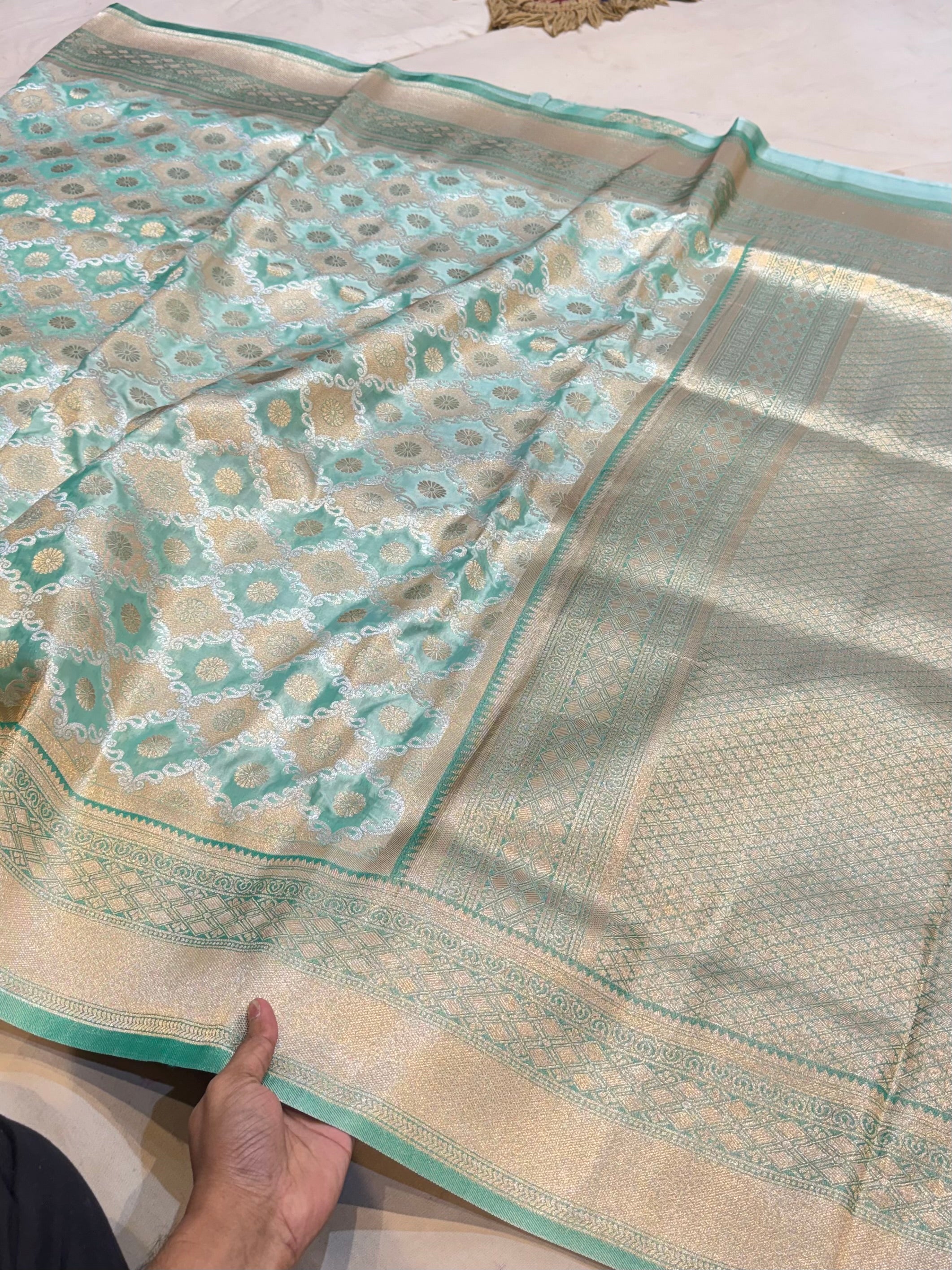 Sea Green Banarasi SemiKatan Silk Partywear Saree