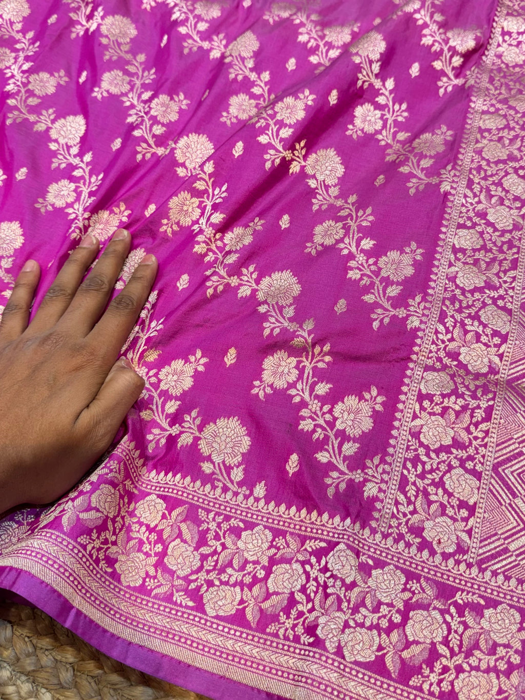 Fuscia Pink 100% Pure Banarasi Katan Silk Saree