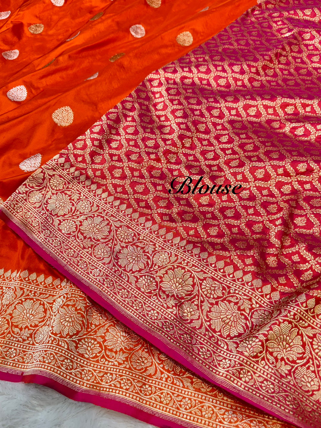 Fanta Orange 100% Pure Banaras Katan Silk Handloom Handwoven Pattu Saree