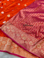 Fanta Orange 100% Pure Banaras Katan Silk Handloom Handwoven Pattu Saree