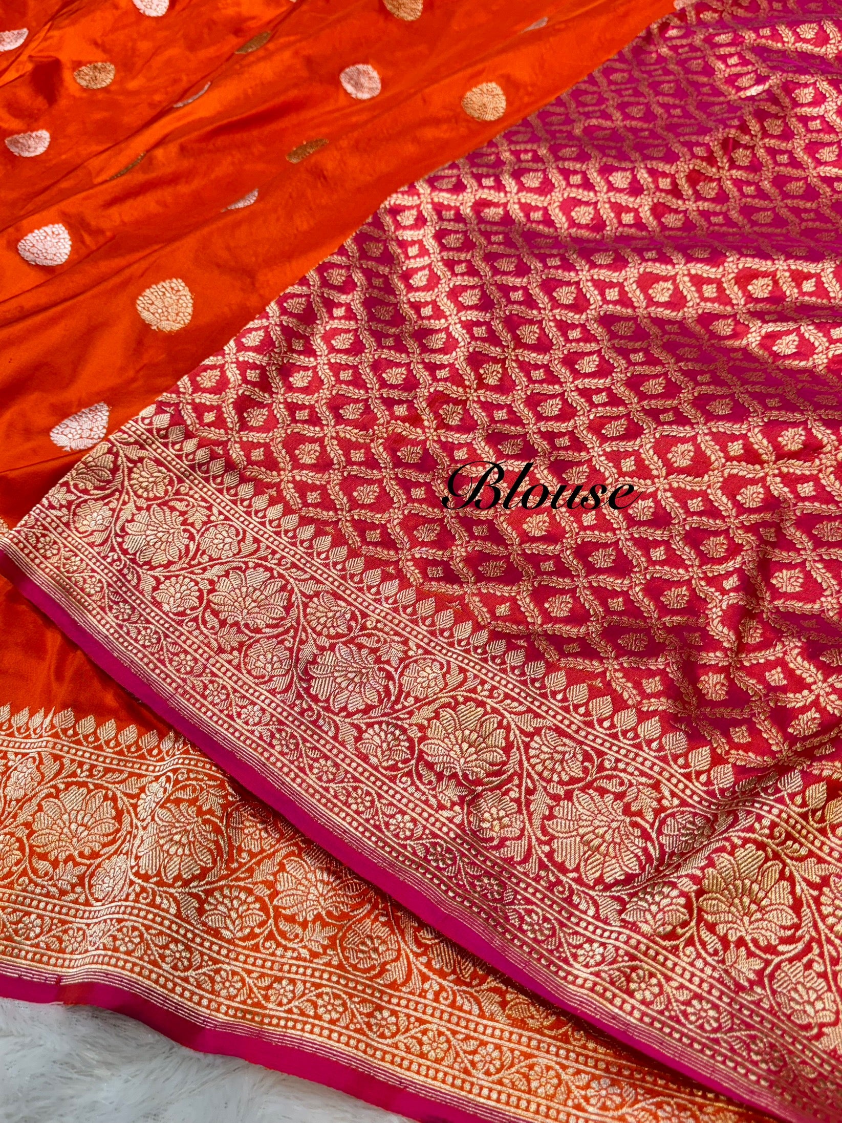 Fanta Orange 100% Pure Banaras Katan Silk Handloom Handwoven Pattu Saree