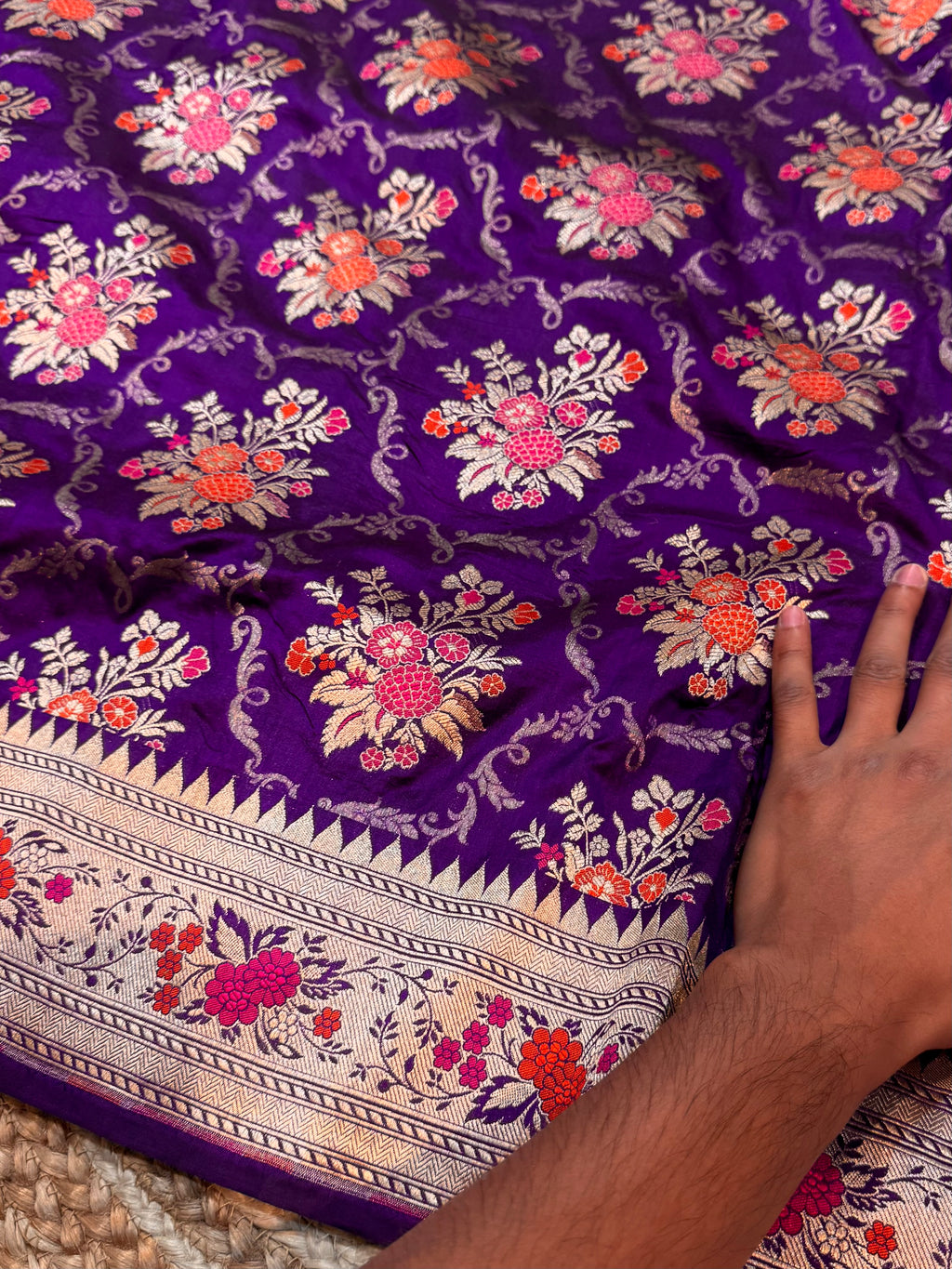 Violet Purple 100% Pure Banarasi Katan Silk Meenakari Saree