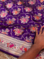 Violet Purple 100% Pure Banarasi Katan Silk Meenakari Saree