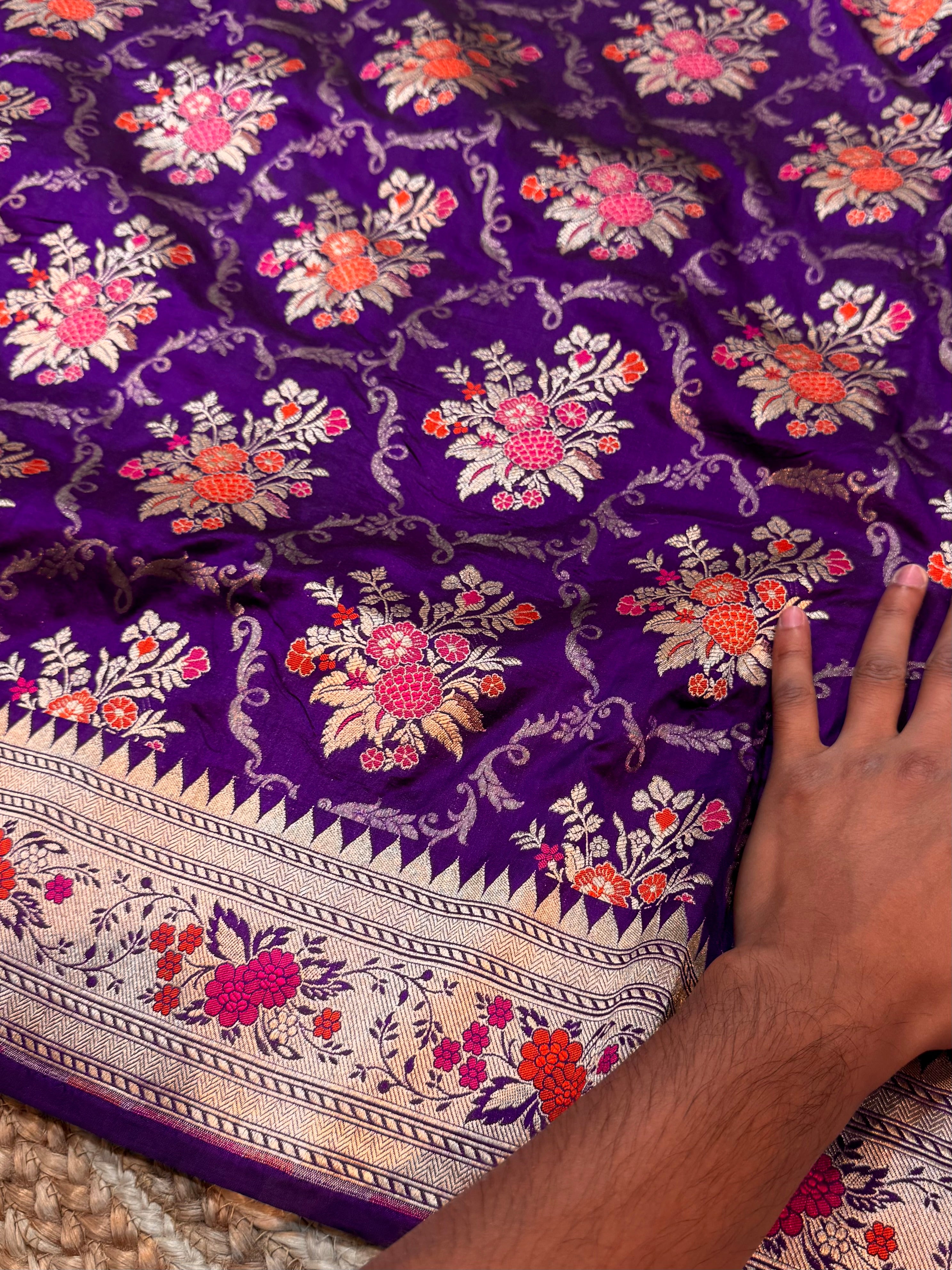 Violet Purple 100% Pure Banarasi Katan Silk Meenakari Saree