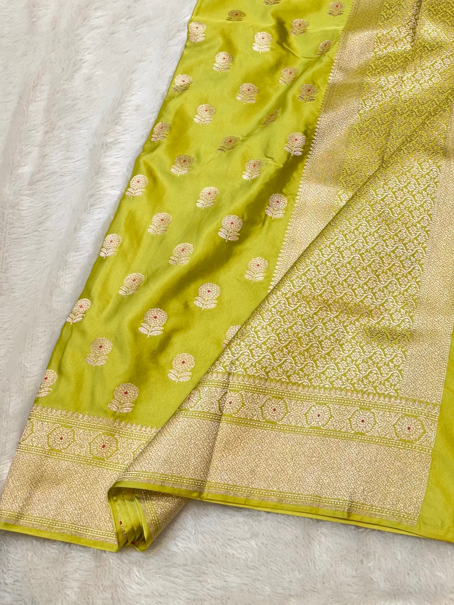 Pista Green Banarasi Soft Meenakari Mashru Silk Partywear Saree