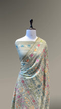 Prebook | Dusty Grey 100% Pure Ektara Banarasi Cotton Jamdani Saree