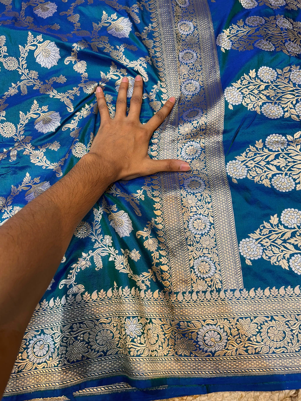Prebook | Dual Shade Peacock Blue 100% Pure Banarasi Katan Silk Meenakari Saree