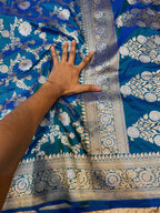 Prebook | Dual Shade Peacock Blue 100% Pure Banarasi Katan Silk Meenakari Saree
