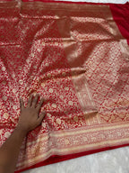 Bridal Red 100% Pure Banarasi Katan Silk Brocade Saree
