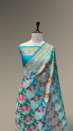 Sea Blue 100% Exclusive Pure Banaras Katan Silk Rangkaat Saree