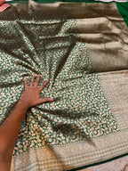 Bottle Green 100% Pure Banarasi Katan Silk Brocade Saree