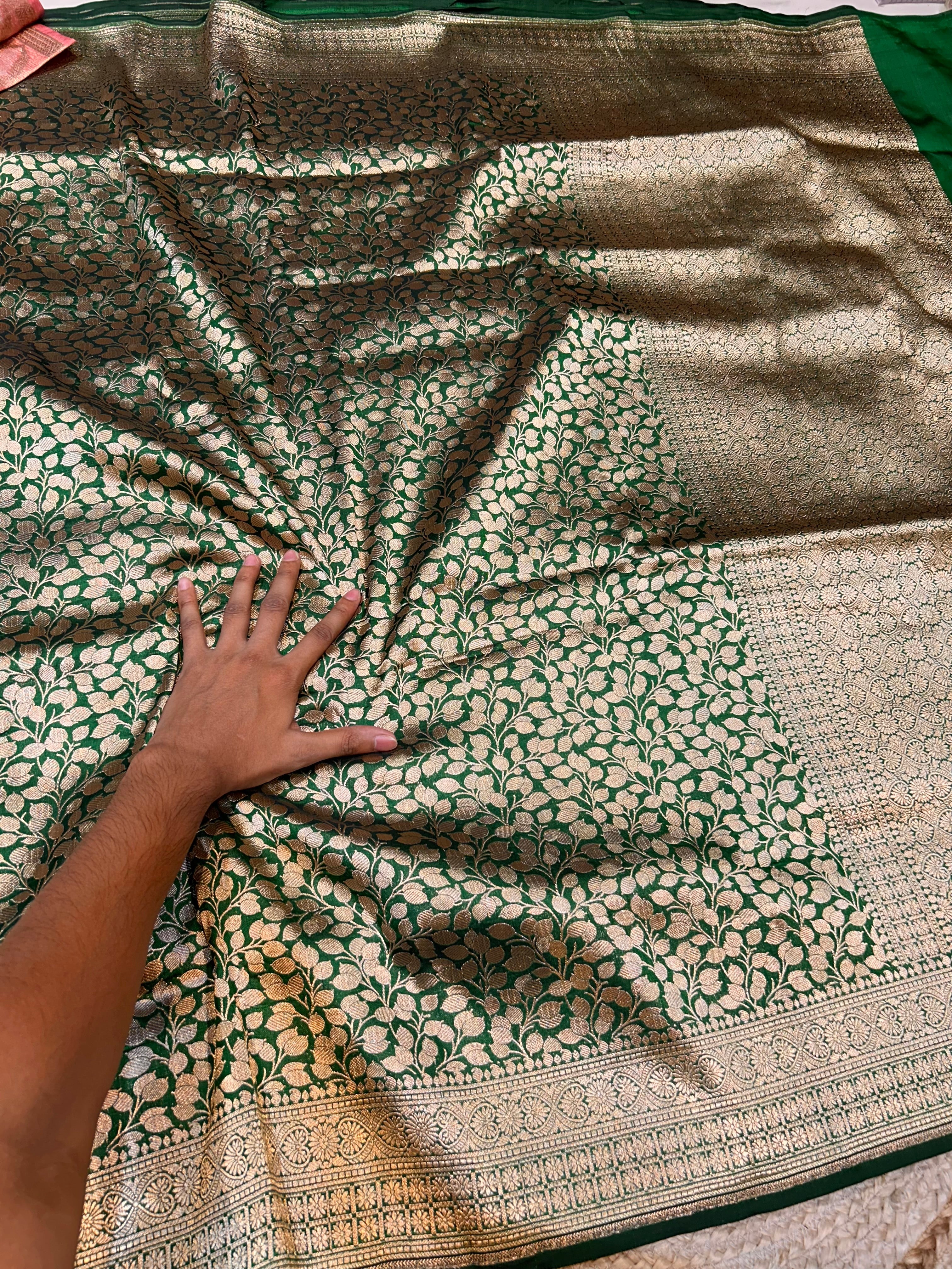 Bottle Green 100% Pure Banarasi Katan Silk Brocade Saree