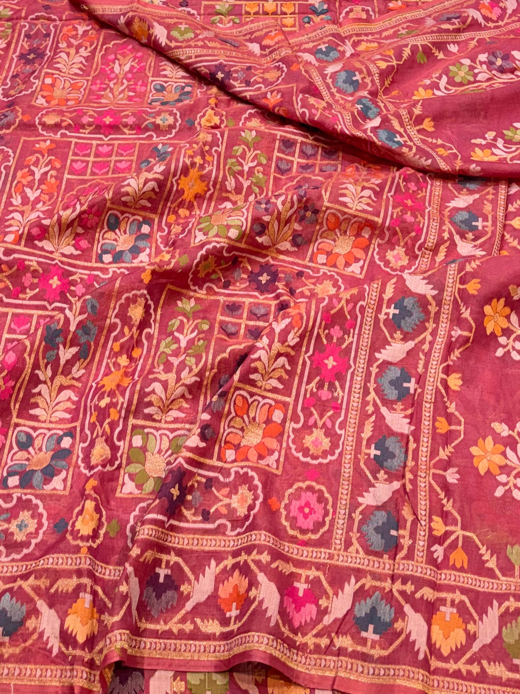 Rose Gold 100% Pure Ektara Banarasi Cotton Jamdani Saree