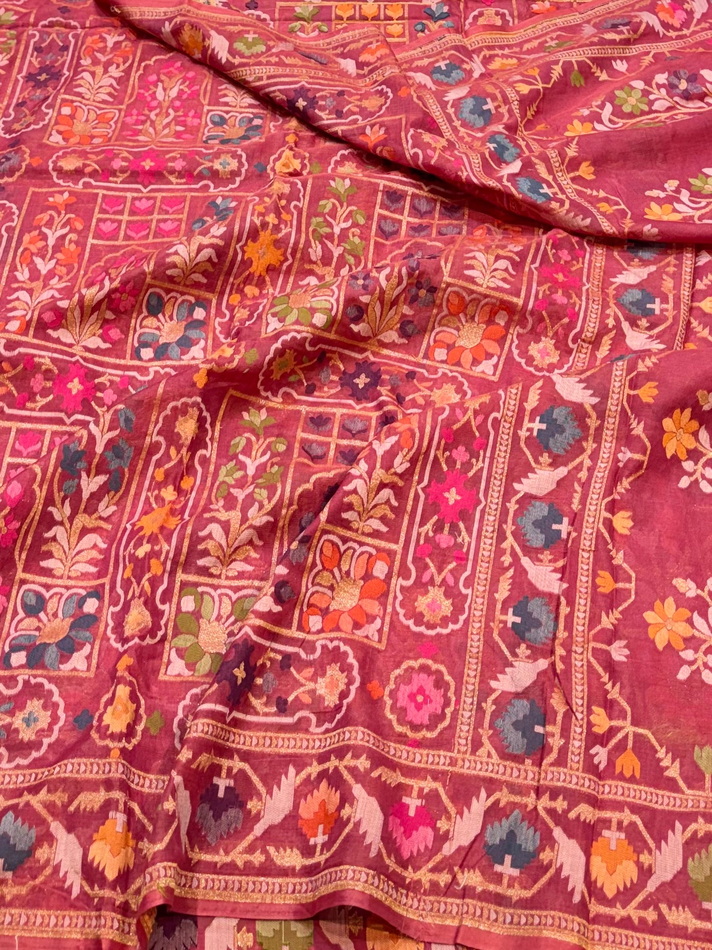 Rose Gold 100% Pure Ektara Banarasi Cotton Jamdani Saree