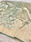Diamond Sea Green 100% Pure Tissue Silk Banarasi Partywear Saree
