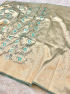 Diamond Sea Green 100% Pure Tissue Silk Banarasi Partywear Saree